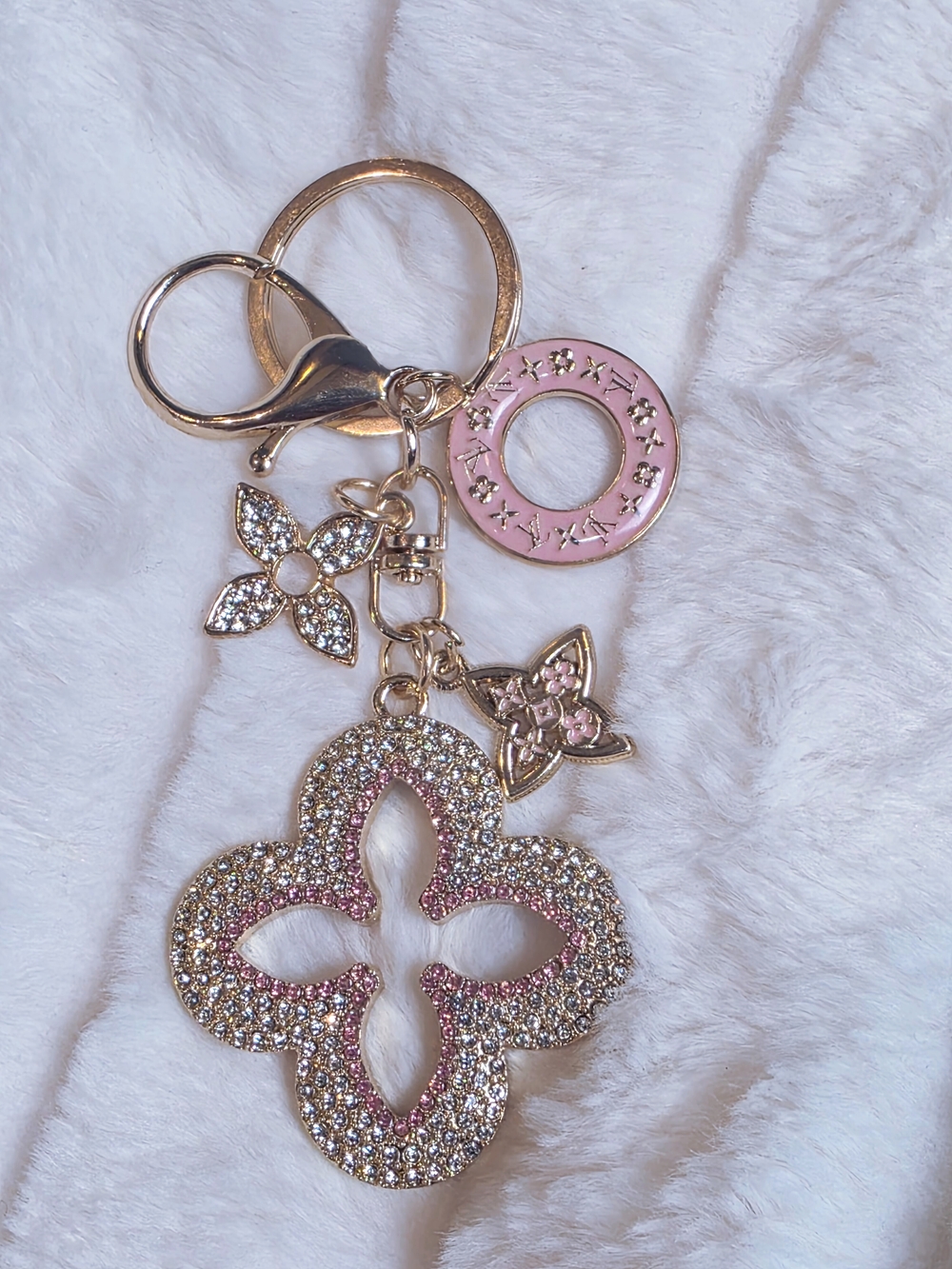 Gold-Tone Key & Card Holder Charm with Pink Accents
